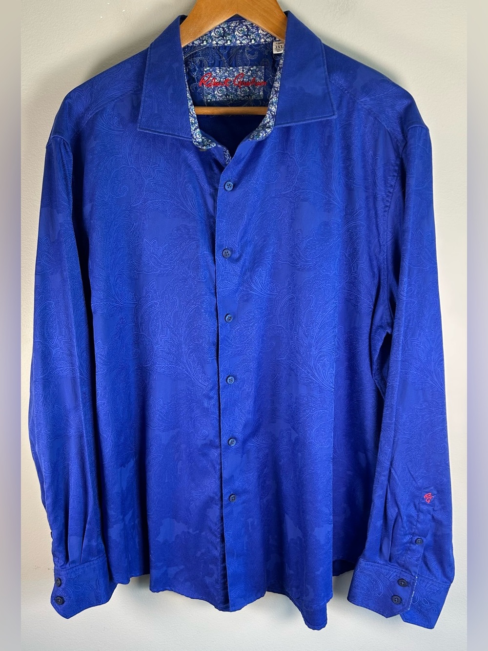 Robert Graham Mens Button Down Shirt 3XL Blue Paisley Jacquard Classic Flip Cuff
